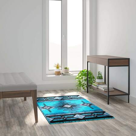 FLASH FURNITURE Mohave Collection 3ft x 5ft Rectangular Turquoise Traditional Southwestern Style Area Rug ACD-RGC318-35REC-TQ-GG